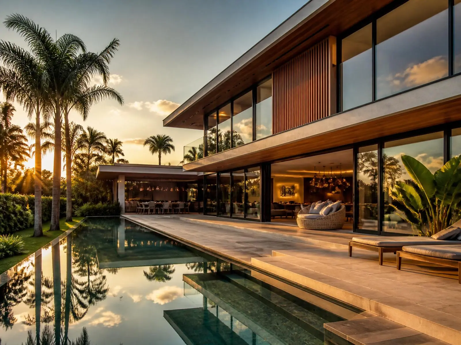 Casa contemporânea ao pôr do sol — clientes Hovia