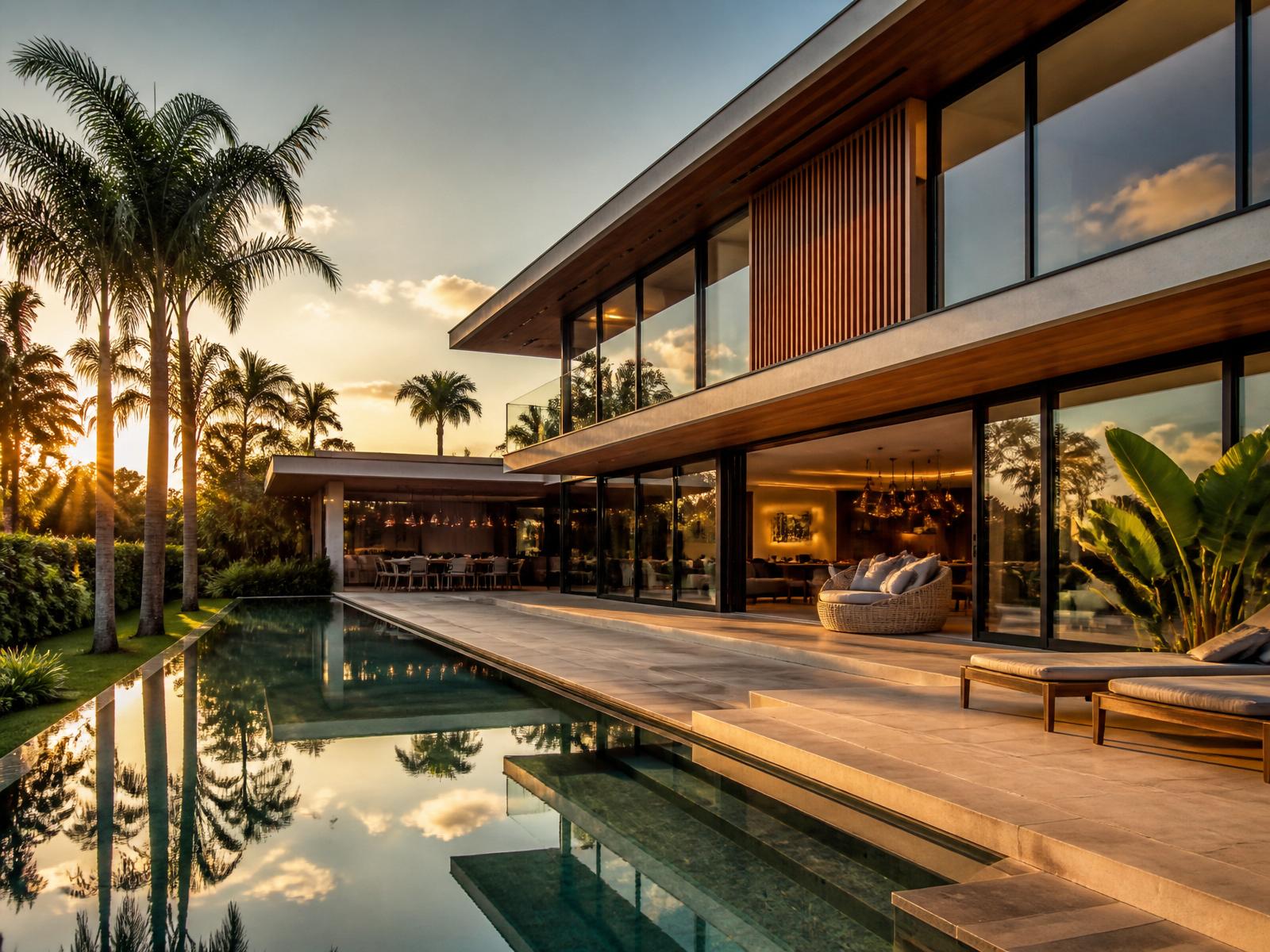Casa contemporânea ao pôr do sol — clientes Hovia